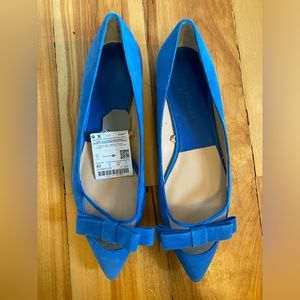 BNWT Zara Blue suede pointed flats with bow size US 9 EU 40 UK 7